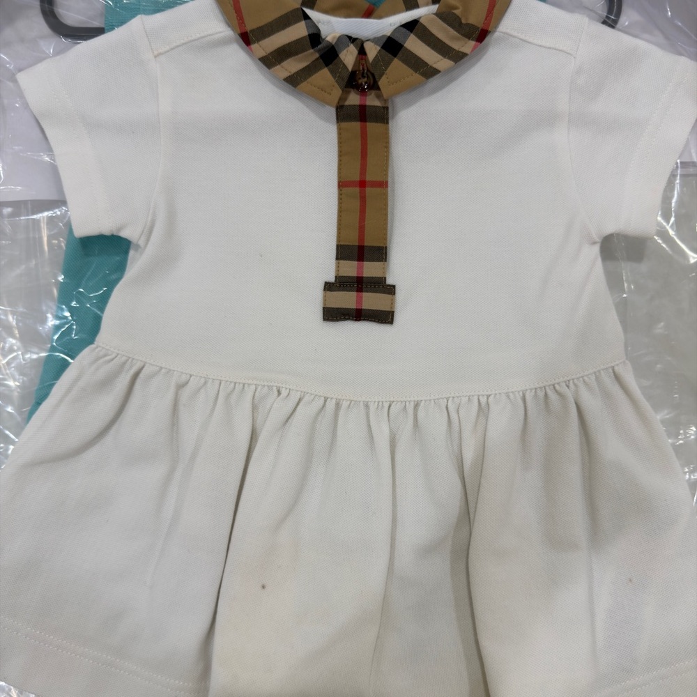 Burberry White Baby Dress with Plaid Detail
